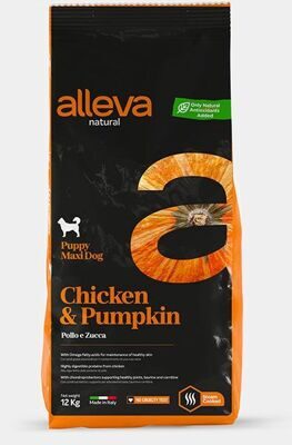 ALLEVA NATURAL CHICKEN & PUMPKIN PUPPY MAXI ALLEVA NATURAL КУРИЦА И ТЫКВА СУХОЙ КОРМ ДЛЯ ЩЕНКОВ КРУПНЫХ ПОРОД, БЕРЕМЕННЫХ И КОРМЯЩИХ СУК 12 КГ