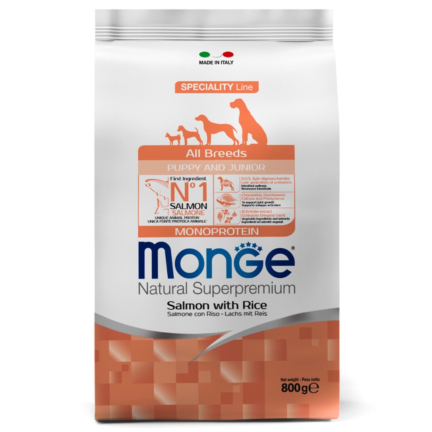 Monge Dog Speciality Puppy&Junior корм для щенков всех пород лосось с рисом 800г