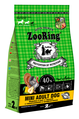 Zooring Mini Adult Dog индейка и рис с грушей с глюкозамином и хондроитином для собак мини пород 2 кг