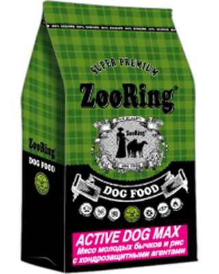ZOORING ACTIVE DOG MAX для активных взрослых собак крупных и гигантских пород с мясом молодых бычков и рисом для суставов с хондрозащитными агентами 10 кг