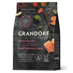 Беззерновой корм с живыми пробиотиками GRANDORF Fresh Dog Adult MED&MAXI Salmon&Sweet Potato (Свежее филе лосося с бататом для собак средних и крупных пород) 1 кг