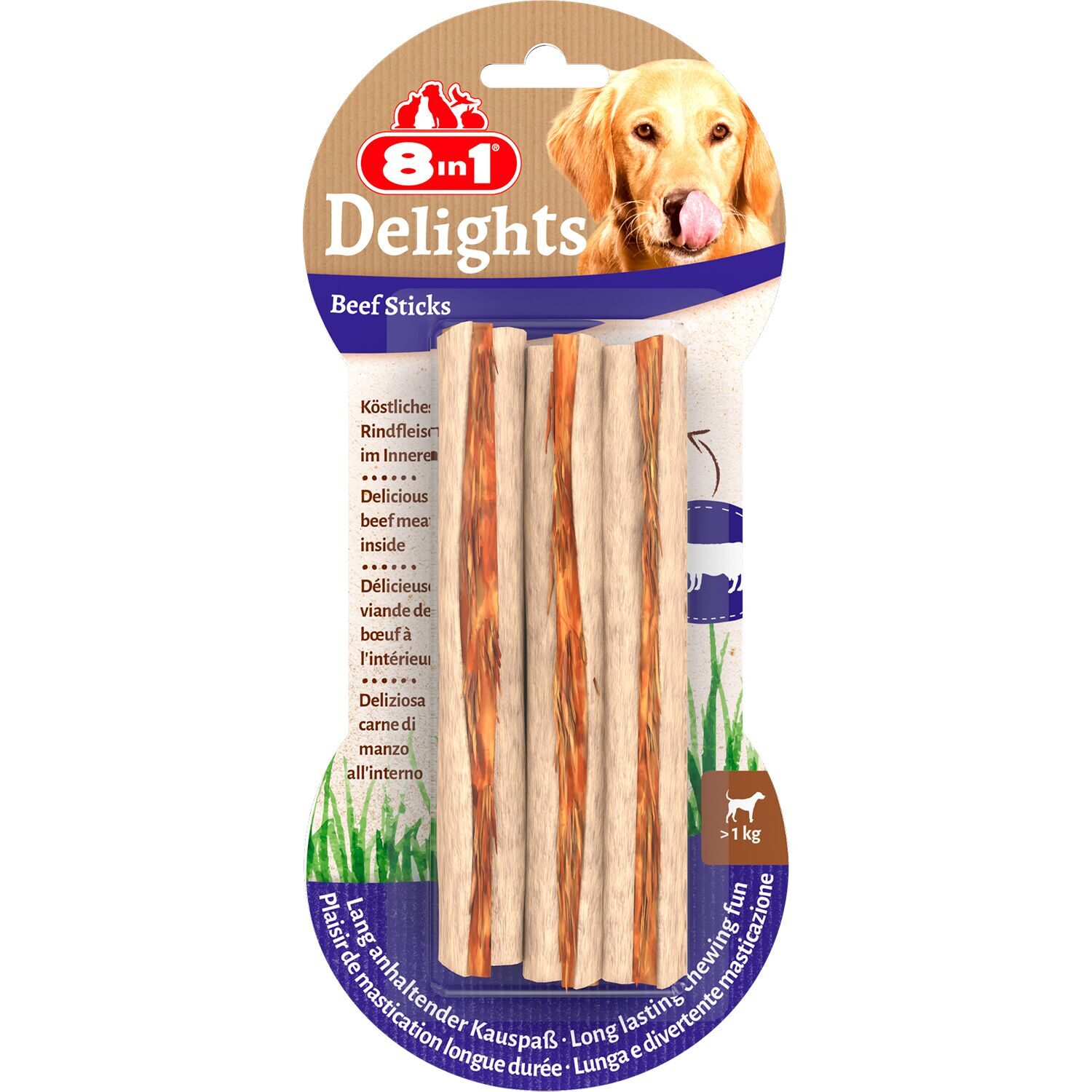 Лакомство 8in1 DELIGHTS Beef палочки с говядиной для собак  мелких и средних пород 13 см (3 шт. в уп.)